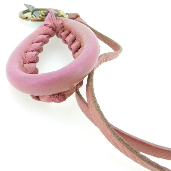 BALENCIAGA Keychain fringe pink sheepskin �~ gold metal fittings Auth USED Q604 - Picture 2 of 9